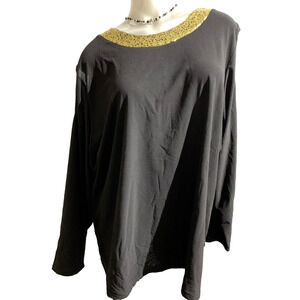 NWT Women's Chloe Jasmine Black Party Top with Gold Sequin Collar Size 26 28 3X